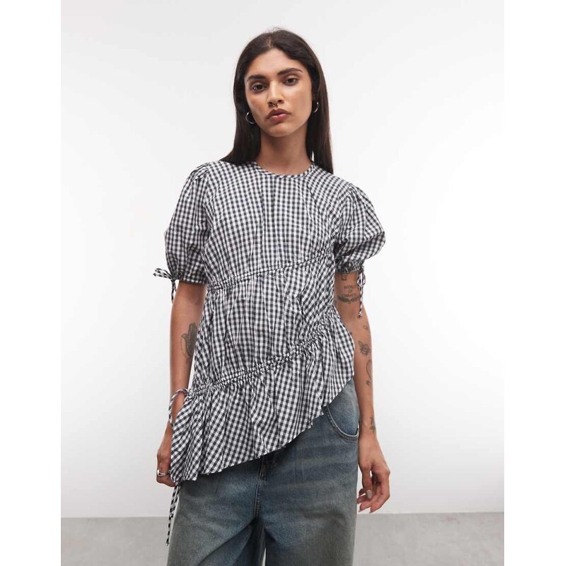 COLLUSION channel detail blouse in navy check