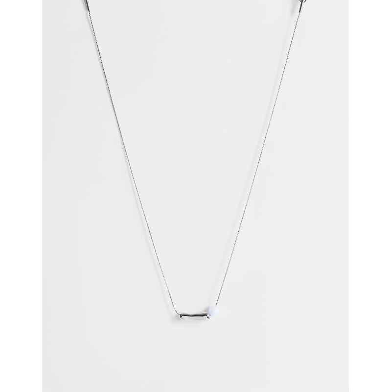 Topshop Olivio stainless steel necklace in silver with blue bead