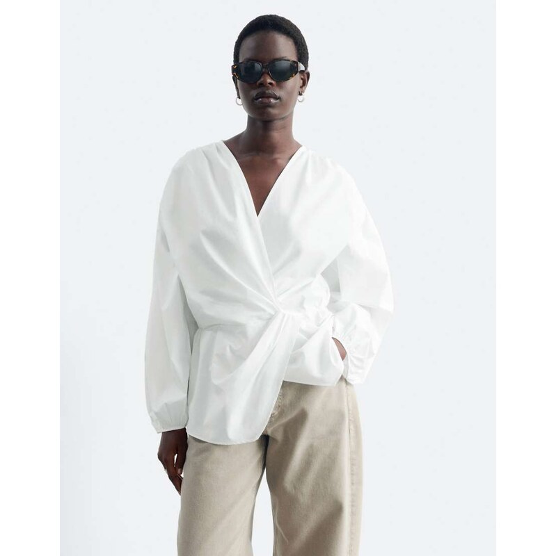 & Other Stories pure cotton cinch waist shirt in off white