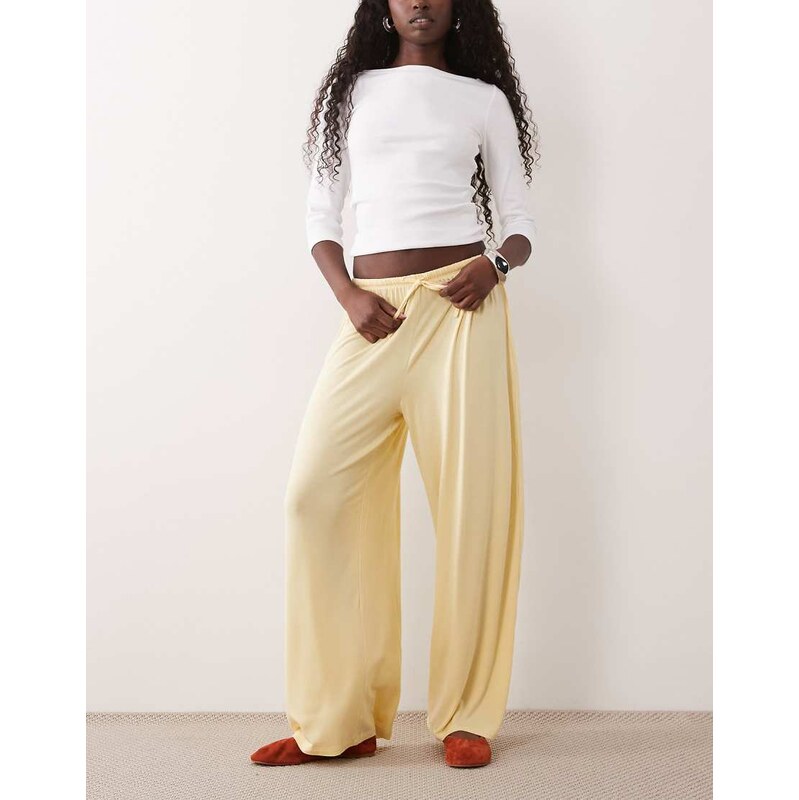 Gina Tricot wide leg casual trousers in butter yellow