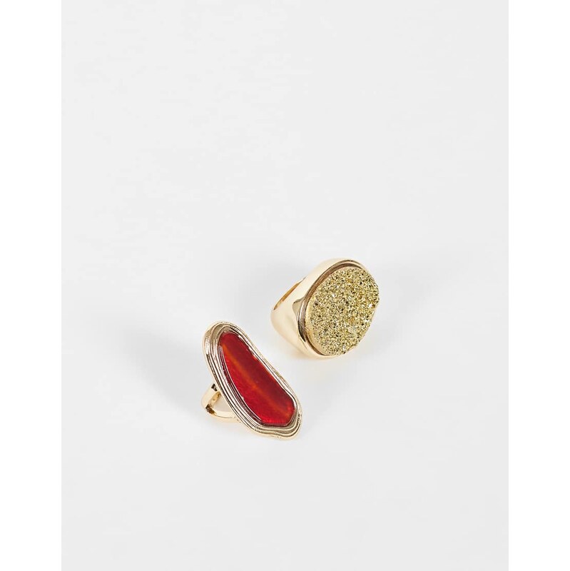 Reclaimed Vintage 2 pack of rings with brown agate and gold