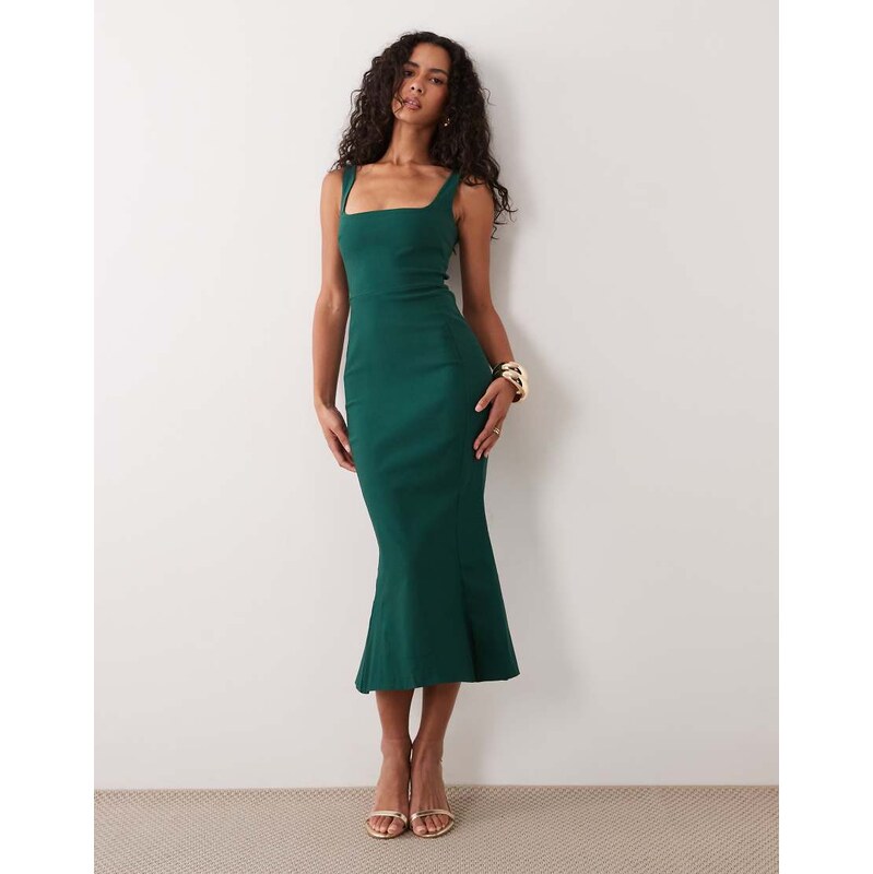 Vesper bengaline sleeveless square neck fishtail midi dress in