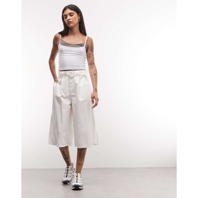 ASOS DESIGN nylon longline bermuda short in ecru-White