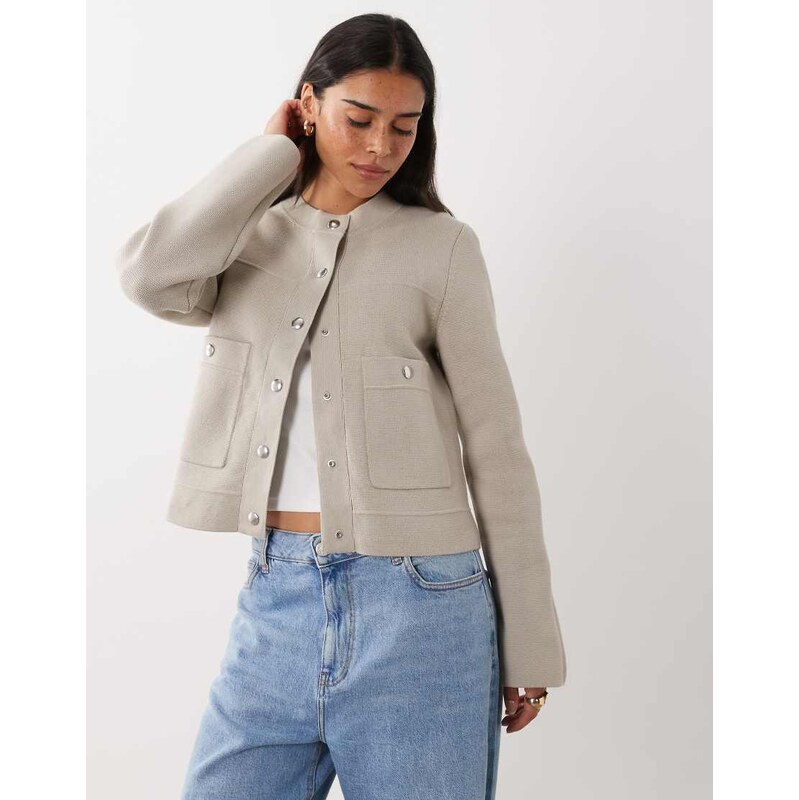 ARKET pure cotton compact knit cardigan in light beige-Neutral