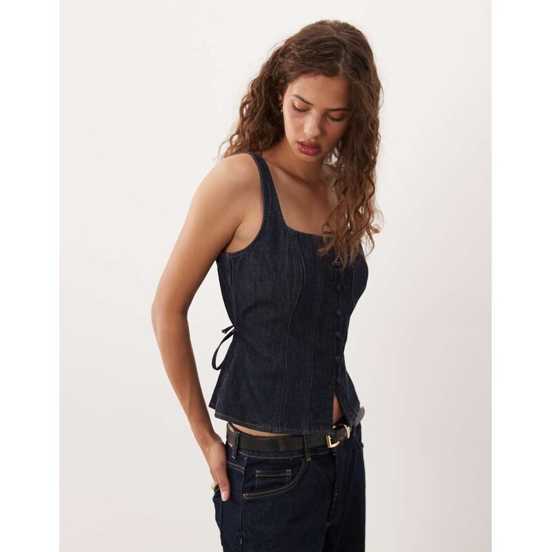 Abercrombie & Fitch denim sweetheart neck corset top in indigo