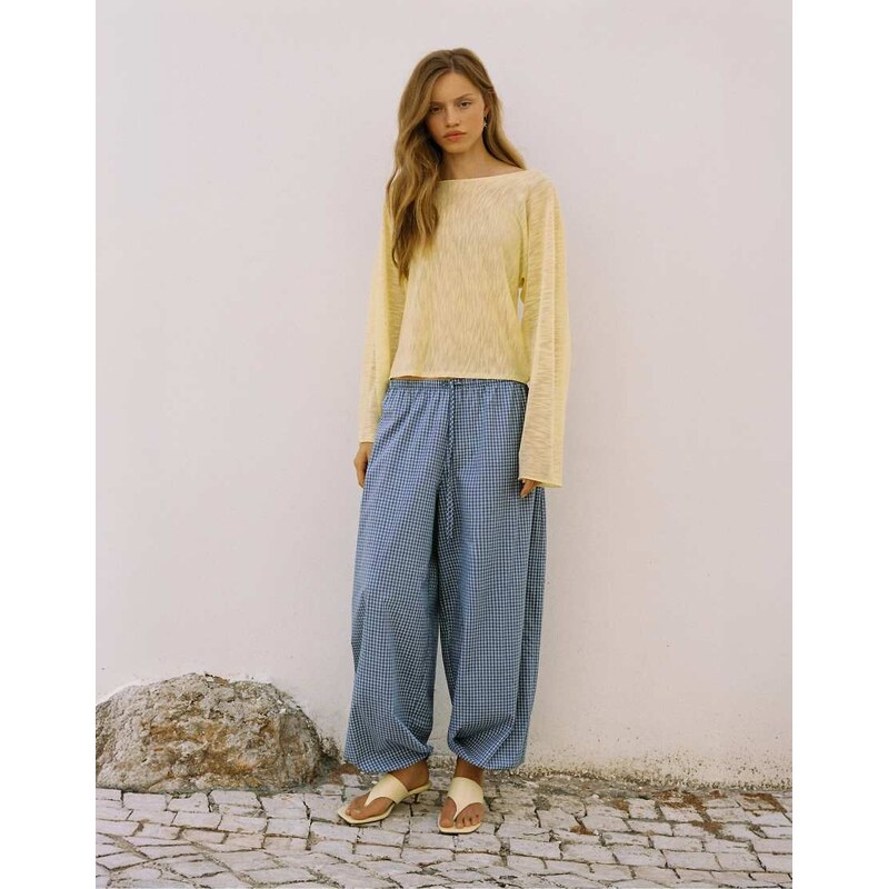 Pull&Bear Check sarouel trousers in medium blue