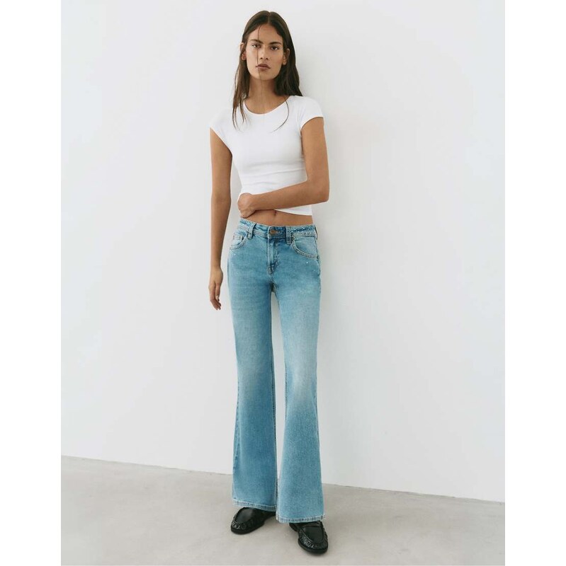 Pull&Bear Rhinestone boot-cut jeans in medium blue