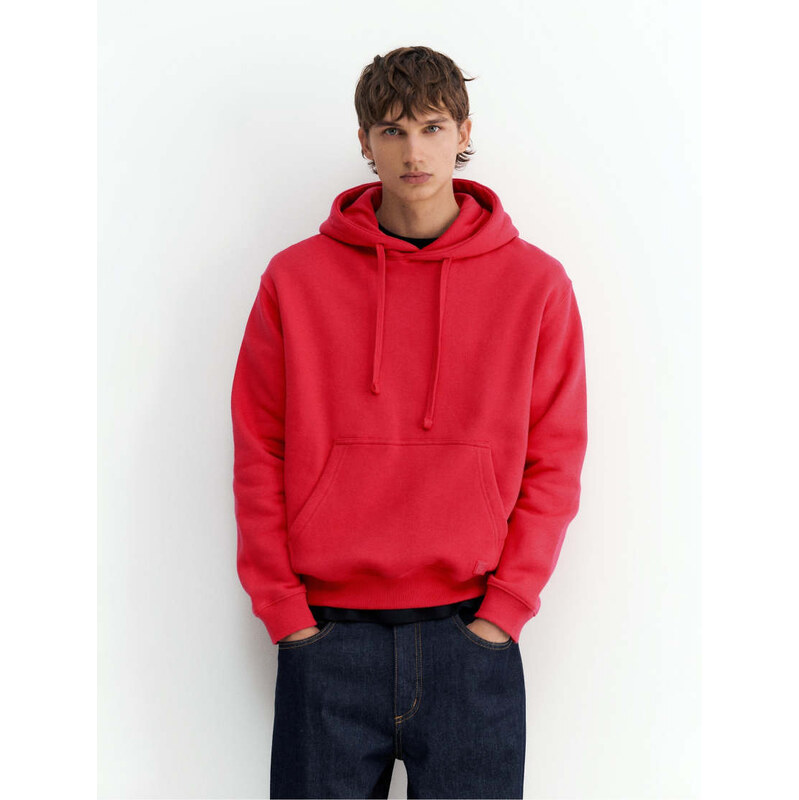 Pull&Bear Basic hooded sweatshirt in red