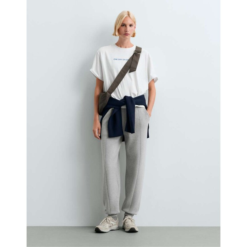 OYSHO Cotton-blend knit joggers in pale grey