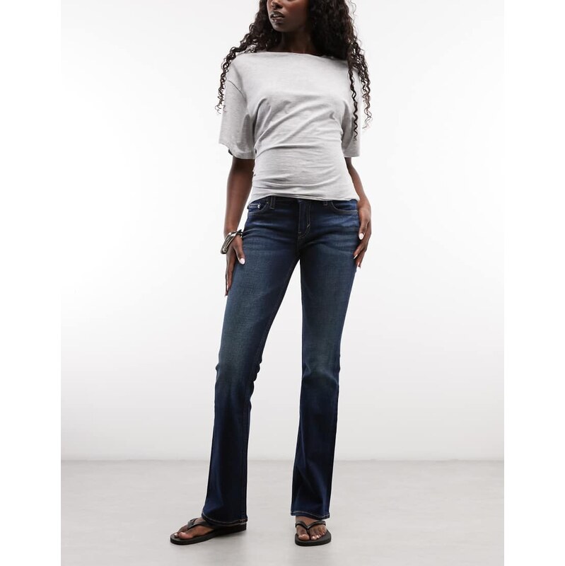 Weekday Luna low waist skinny flare jeans in dark blue