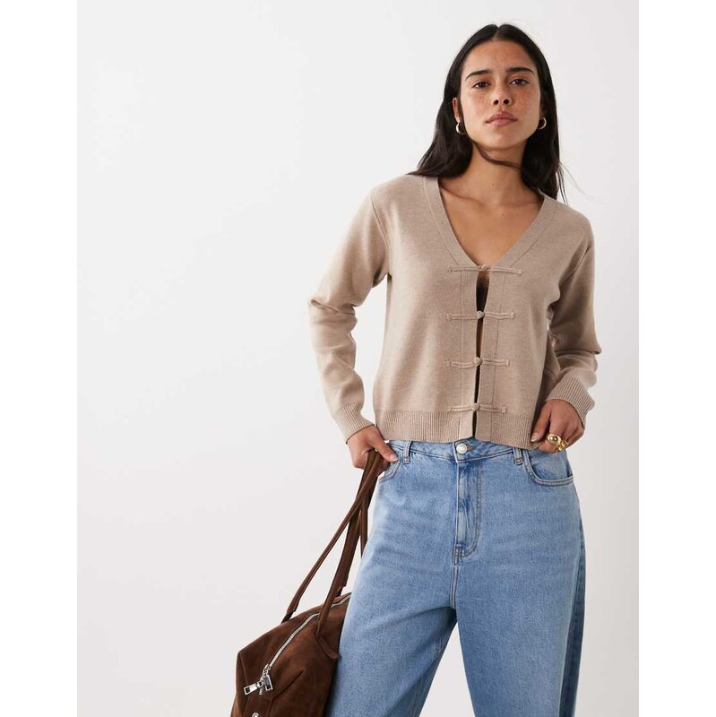 Mango v neck knitted cardigan with mandarin buttons in light
