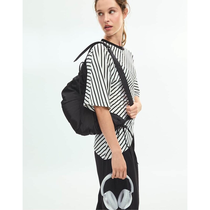 Stradivarius Striped short sleeve t-shirt in ecru-White