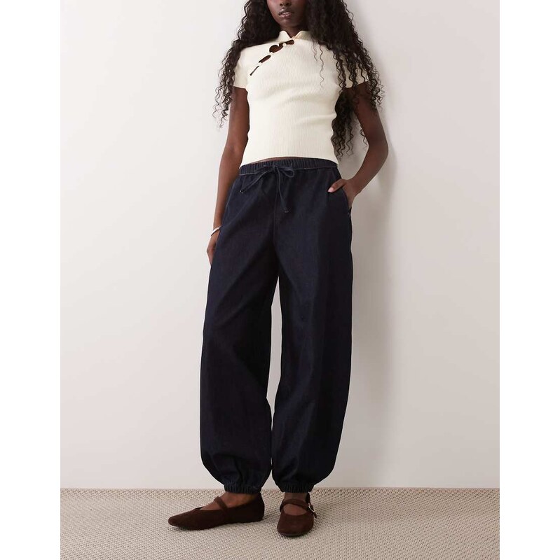 JDY balloon denim trousers in dark blue