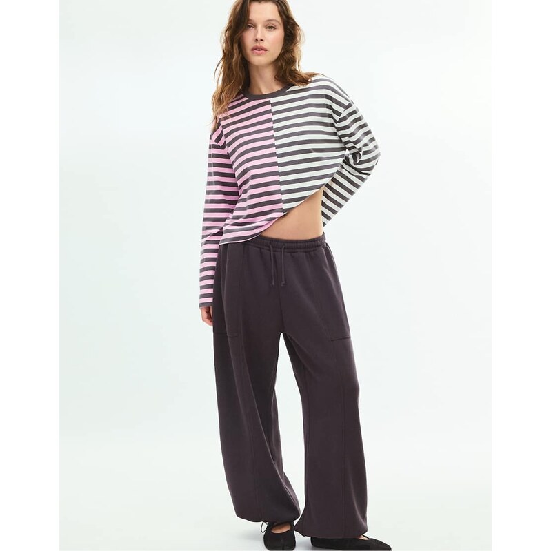 Stradivarius Multistriped long-sleeve t-shirt in grey