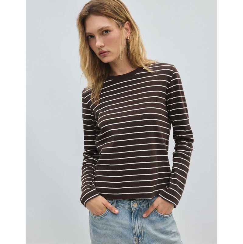 Stradivarius Long sleeve striped t-shirt in brown