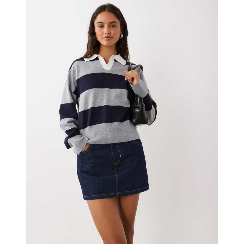 Mango knitted polo shirt in blue and grey