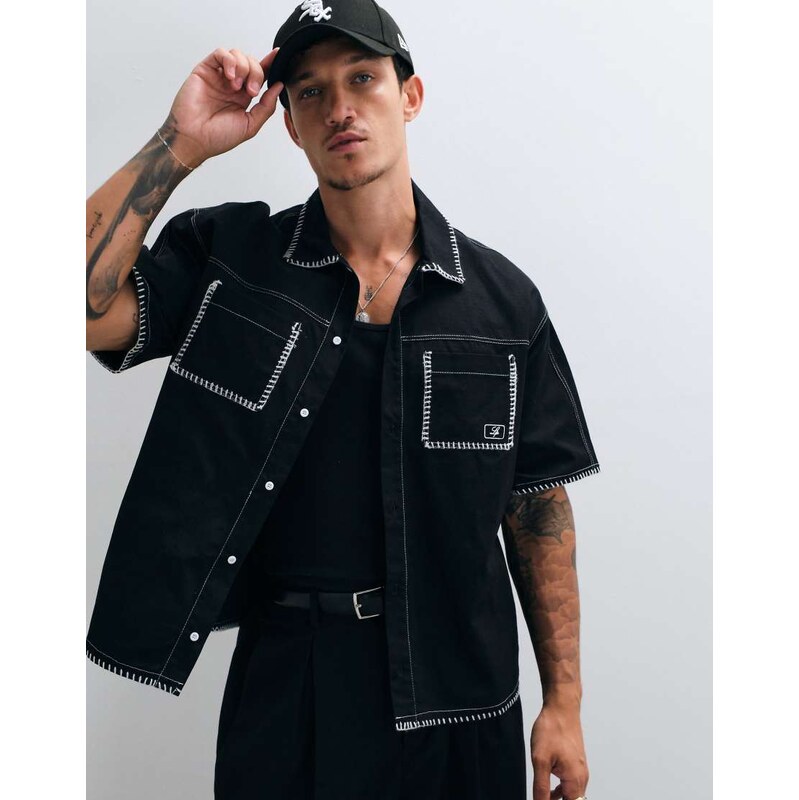 Liquor N Poker cotton ripstop chainstich motosport shirt in