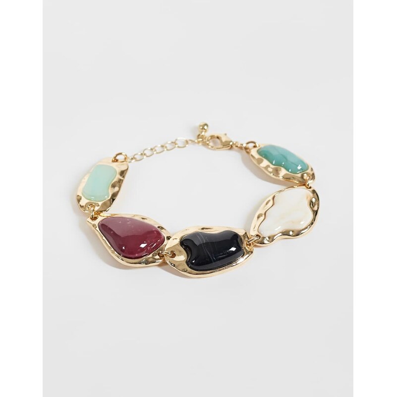 Reclaimed Vintage molten gold bracelet with multi faux semi