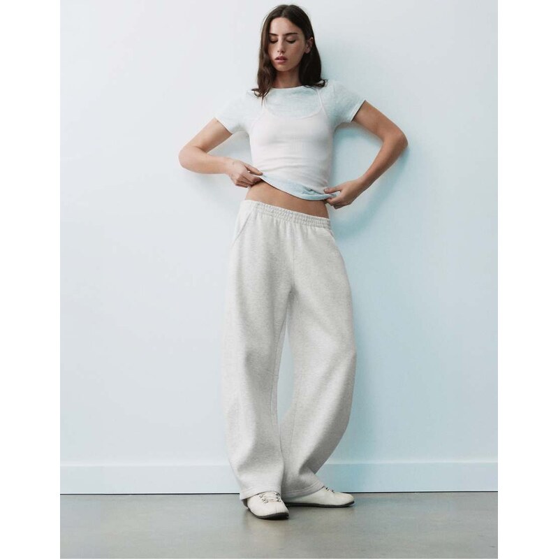 Pull&Bear Barrel-leg joggers in grey marl