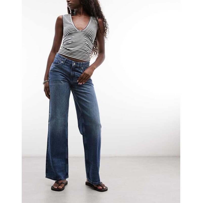 Weekday Ample low waist baggy fit jeans in mid blue