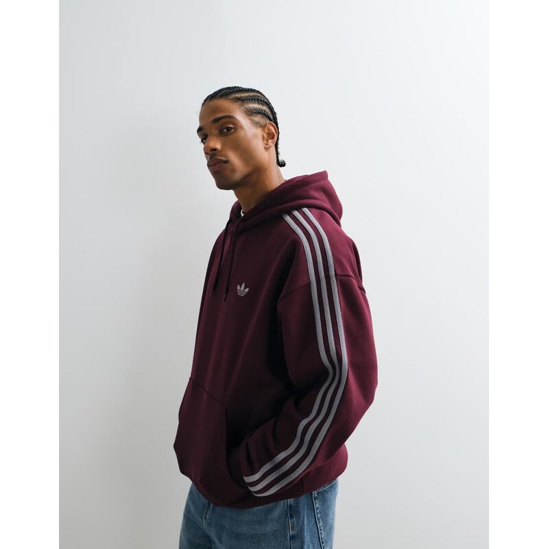 adidas Originals three stripe hoodie in burgundy-Red