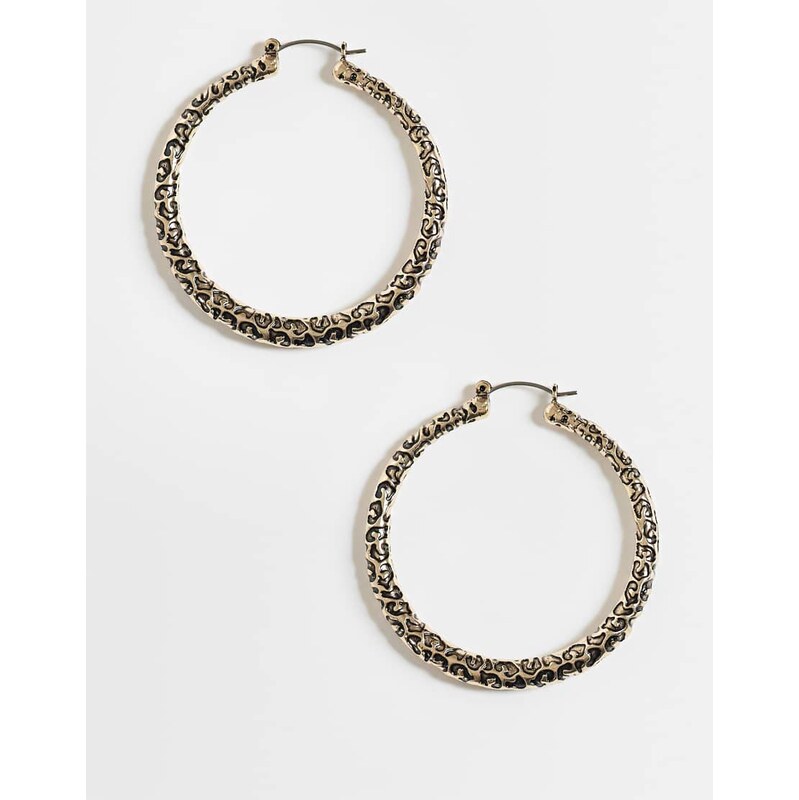 ASOS DESIGN hoop earrings with animal print details in gold tone
