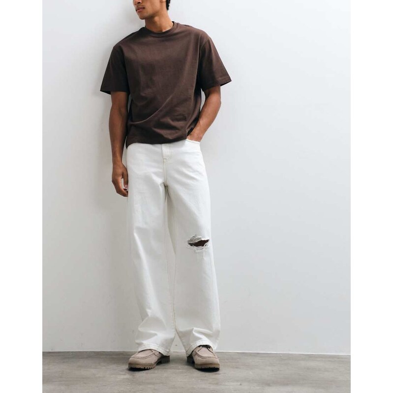 ASOS DESIGN baggy jean with rips in white