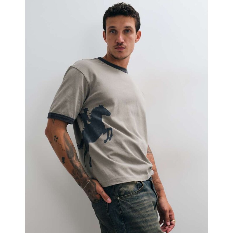 ASOS DESIGN boxy relaxed ringer t-shirt in washed charcoal-Grey