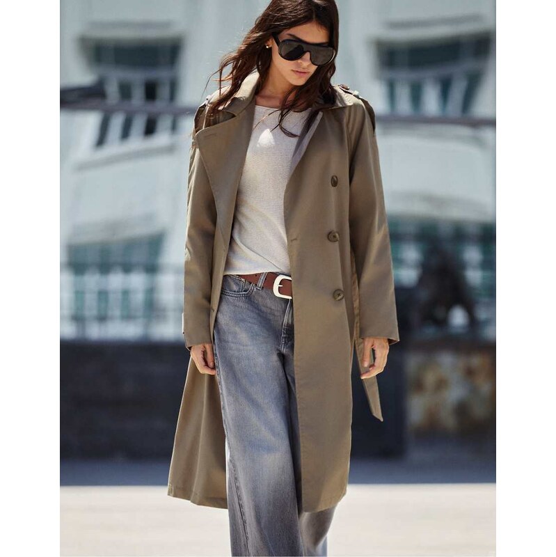 Pull&Bear Classic trench coat in mole brown