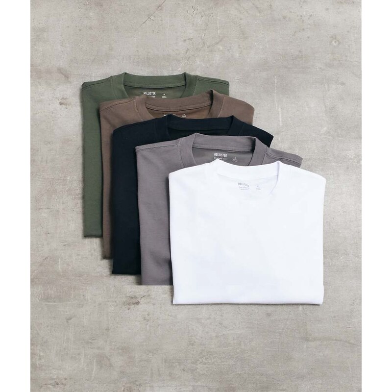 Hollister 5 pack everyday t-shirt in grey, khaki and black-Multi