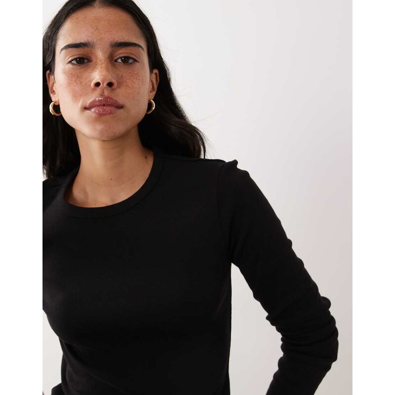 Mango long sleeve top in black