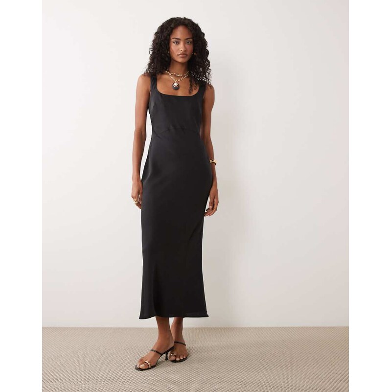ASOS DESIGN satin bias cut midaxi dress in black