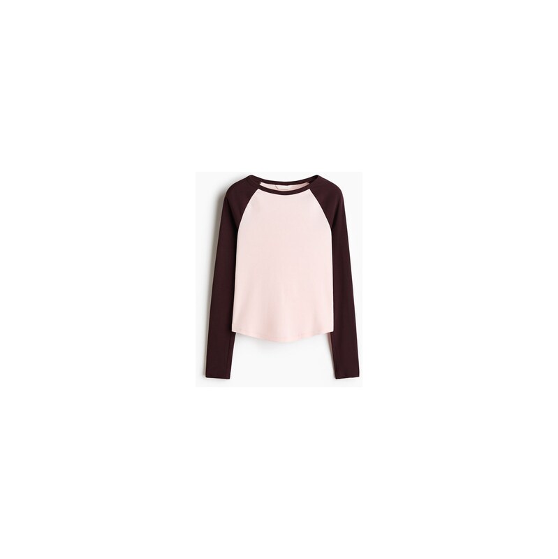 H&M - Bavlněný tops raglánovým rukávem - Bledě Růžová/Barevný