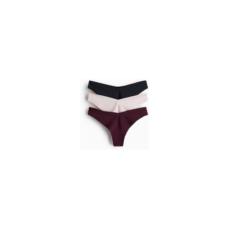 H&M - Neviditelné kalhotky thong Lycra 3 kusy - Vínová/Světle