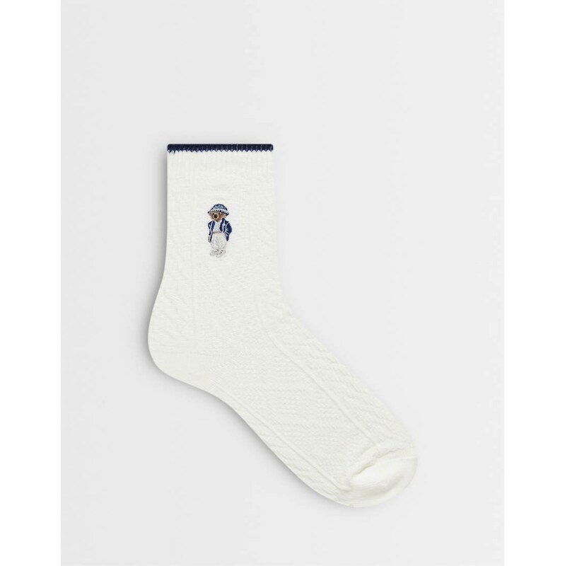 Polo Ralph Lauren logo bear sock in ecru-White