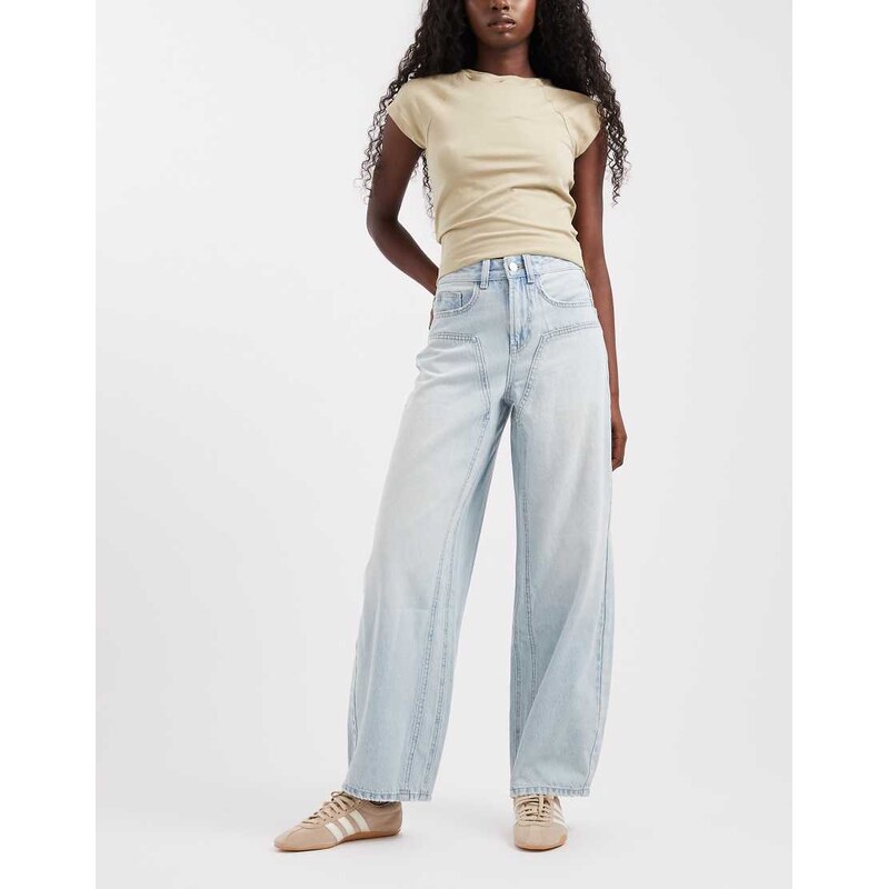 Vero Moda Zelda high rise barrel leg jeans with seam detail in