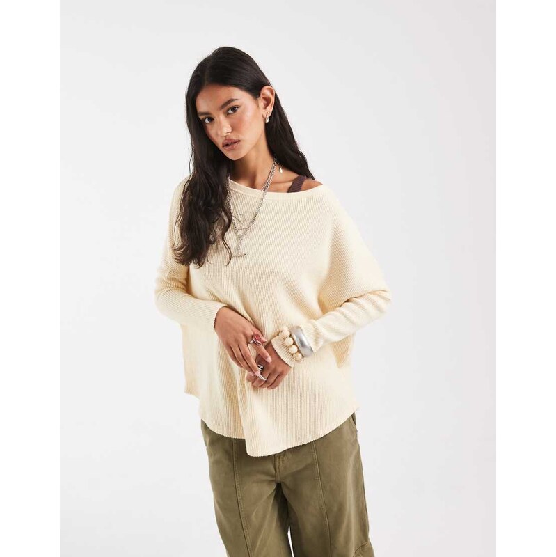 Free People long sleeve thermal top in red-White