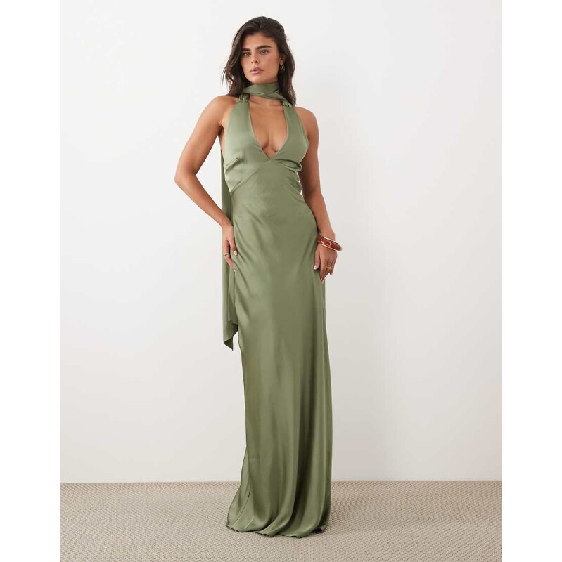 TFNC Bridesmaids satin v neck lace up open back detail scarf