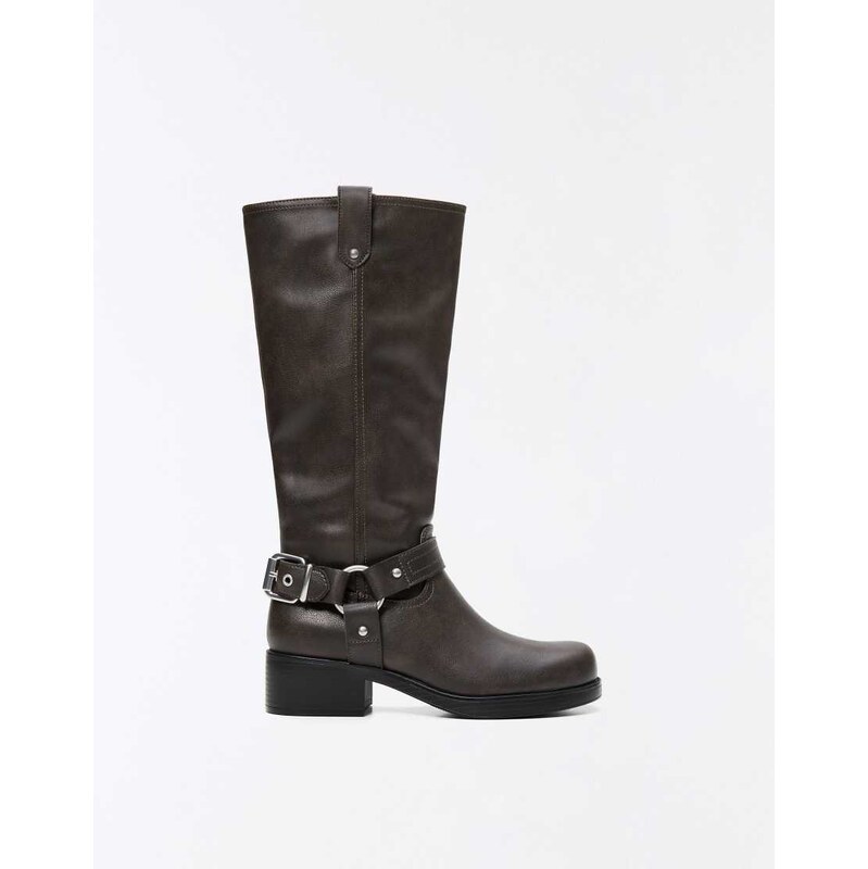 Bershka Biker boots with buckle in brown