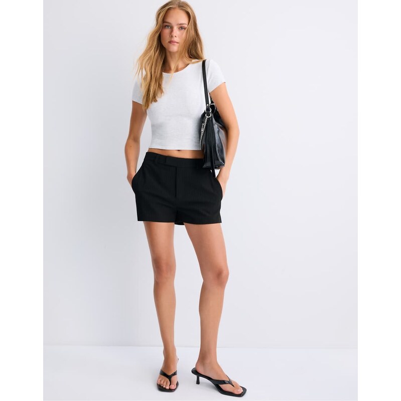 Stradivarius Striped tailored shorts in black