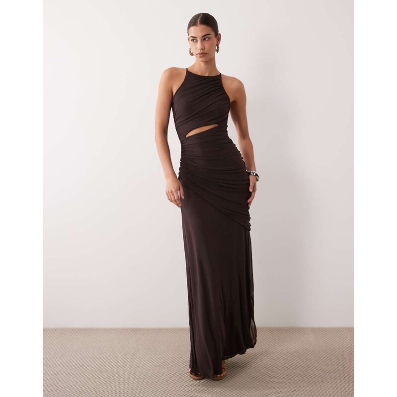 ASOS DESIGN mesh square halter maxi dress with asymmetric
