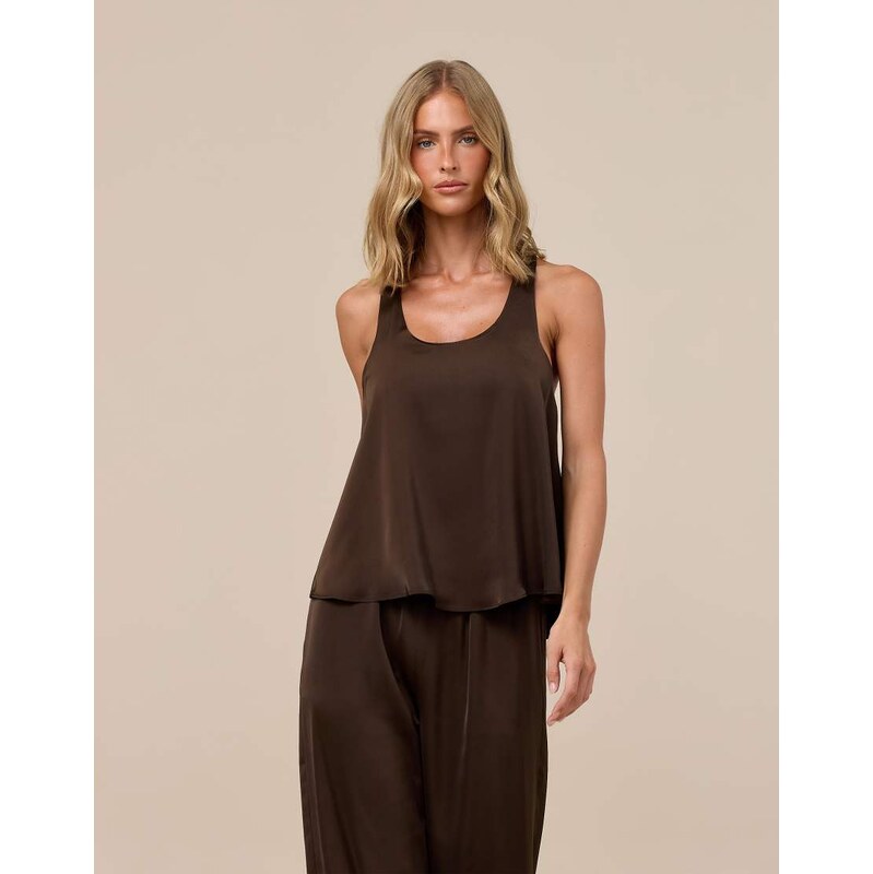 Wanderdoll Leni satin racerback scoop neck tank top co-ord in