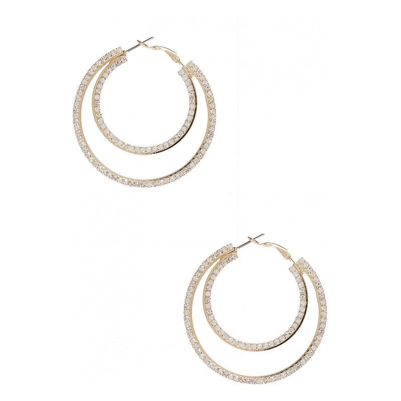 GUESS GUESS Gold-Tone Pave Double-Hoop Earrings - gold