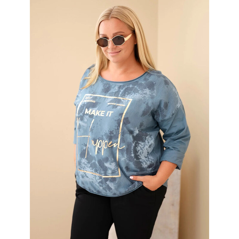 K-Fashion Dámská bavlněná halenka Plus Size s potiskem a