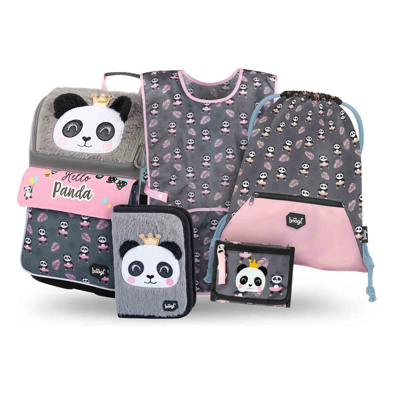 Baagl Zippy Panda Dětské Školní Set 5 Ks, Šedá One Size