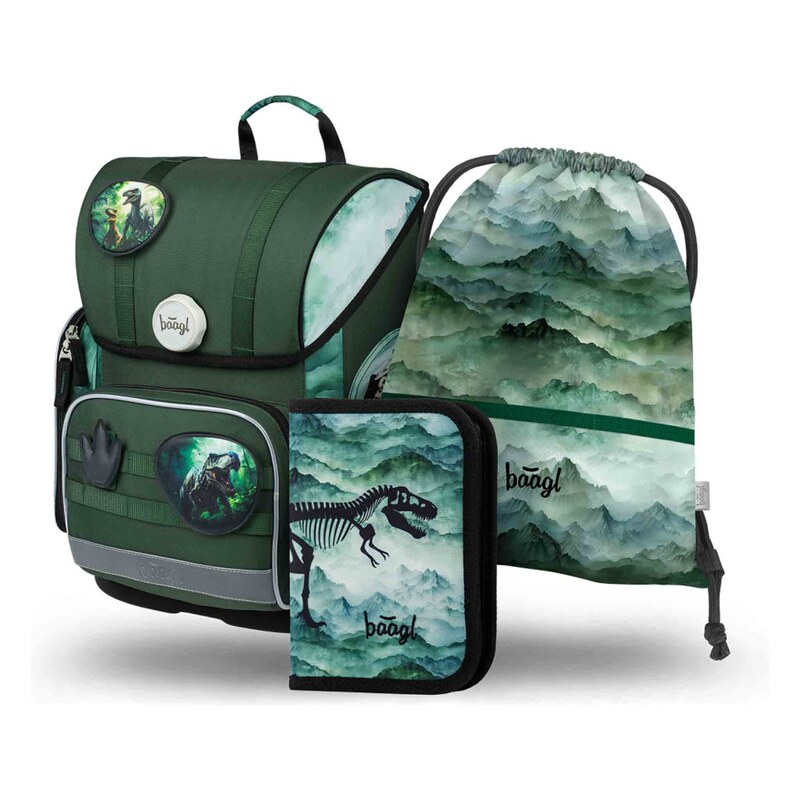 Baagl Ergo Dino Dětské Školní Set, Zelená One Size