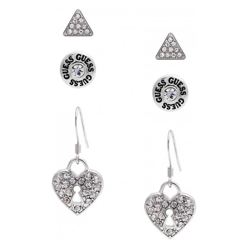 GUESS GUESS Silver-Tone Heart and Stud Earrings Set - silver