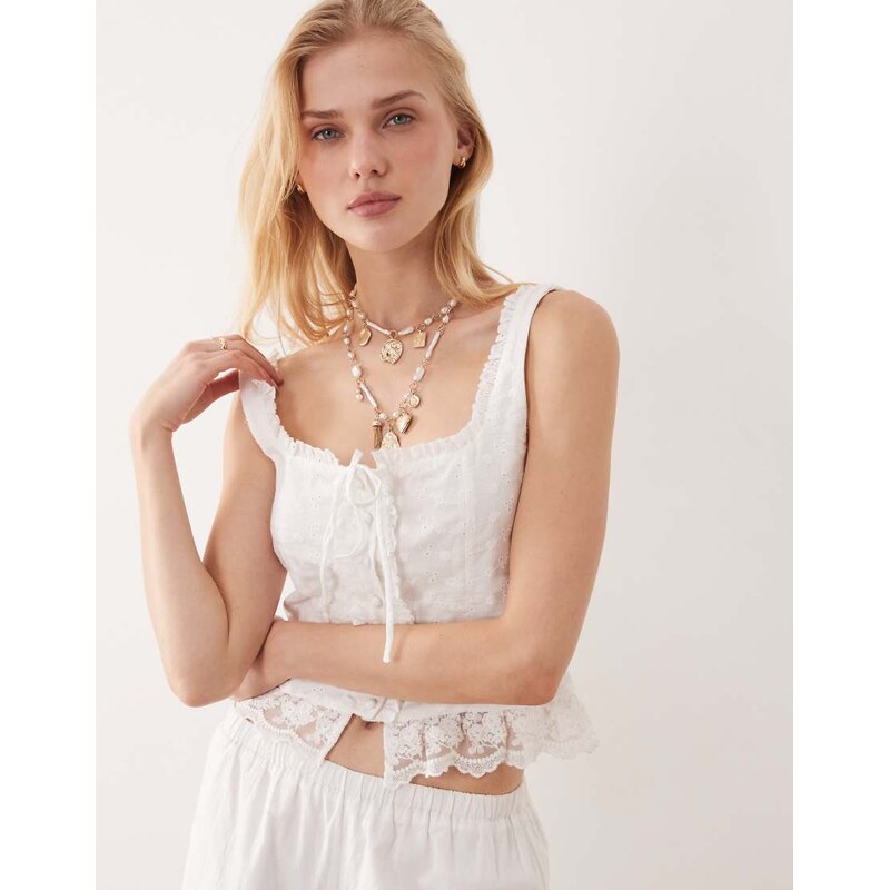 Kiss The Sky Halle broderie and lace top in white