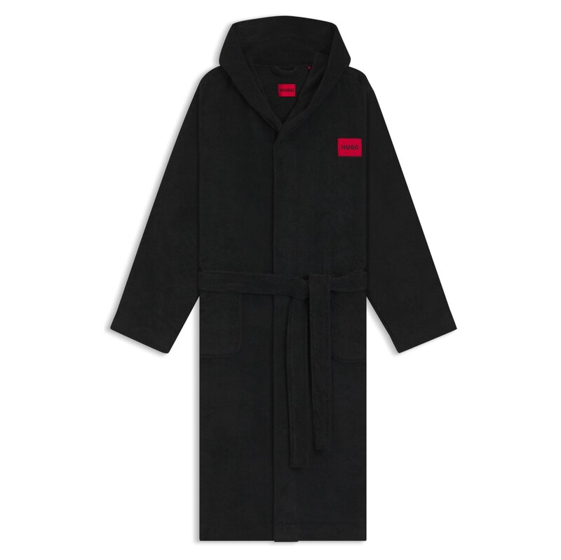 HUGO Hooded dressing gown in cotton terry with logo label