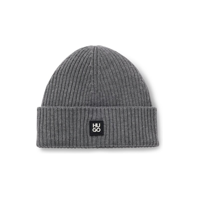 HUGO Virgin-wool beanie hat with stacked logo